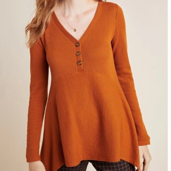 Anthropologie MAEVE Eliza Babydoll  Tunic Thermal Top Rust Size SMALL - Picture 1 of 11